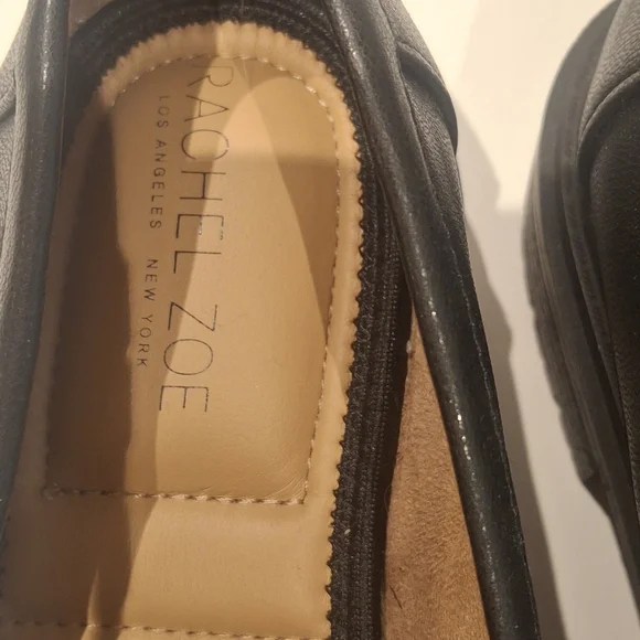 Rachel Zoe Black Faux Leather Lug Soled Loafers with Gold Accent Size 8 - Picture 6 of 10